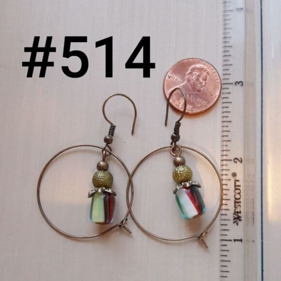 Artisan earrings  514# bohemian Czech cane red green white petite earrings 2Pair - Picture 4 of 4